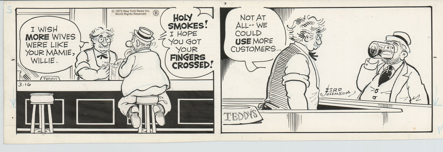 Moon Mullins Original Ink Daily Comic Strip Art signed Ferd Johnson 1973 B3088
