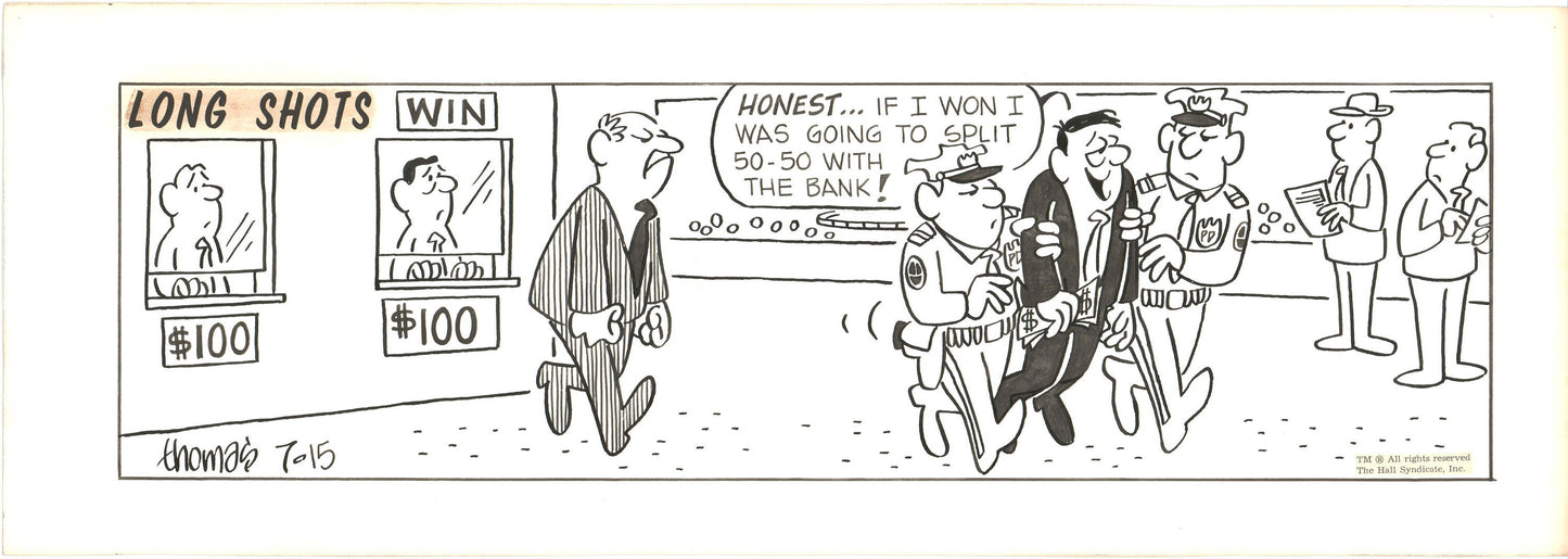 Fred Thomas Signed Long Shots Original Comic Art Strip Panel Cartoon b4166