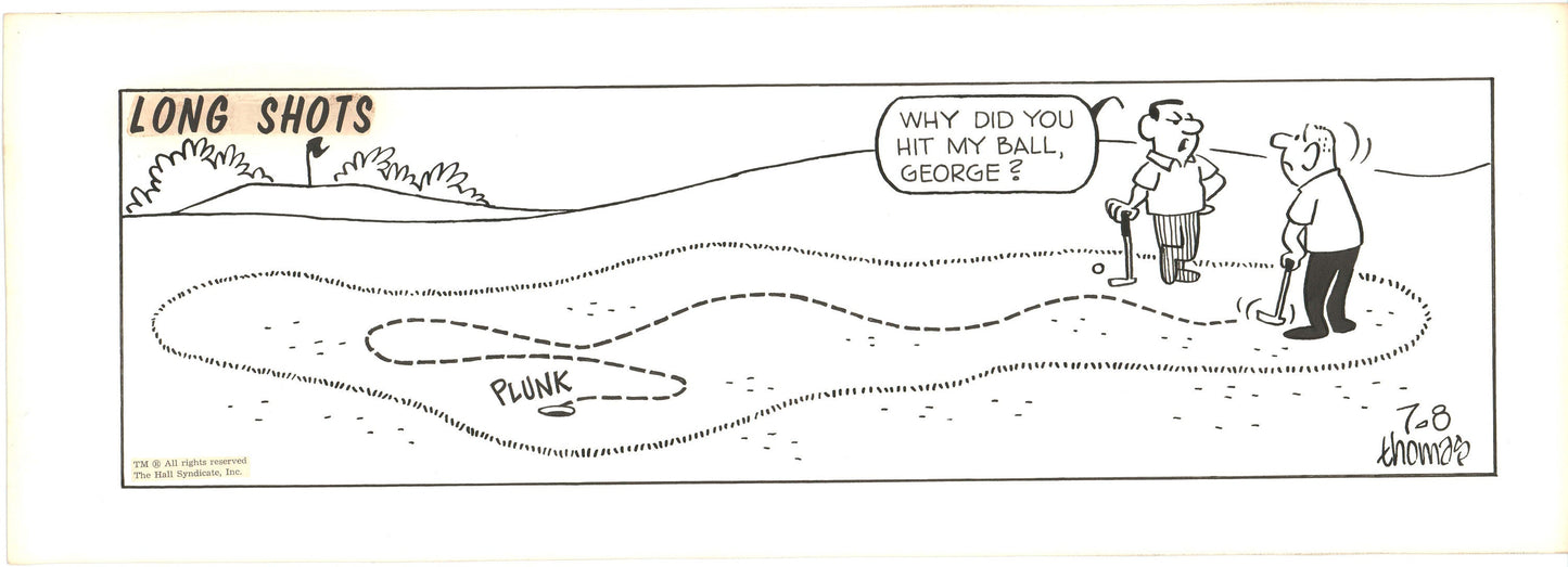 Fred Thomas Signed Long Shots Original Comic Art Strip Panel Cartoon about golf b4170