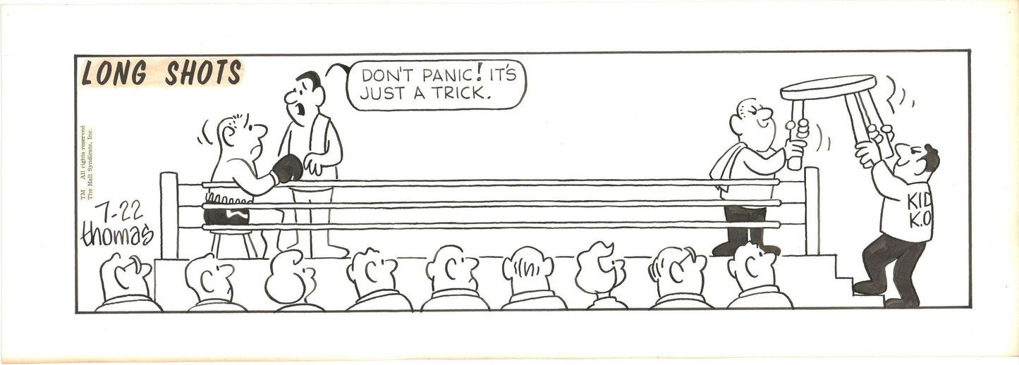 Fred Thomas Signed Long Shots Original Comic Art Strip Panel Cartoon about boxing b4183