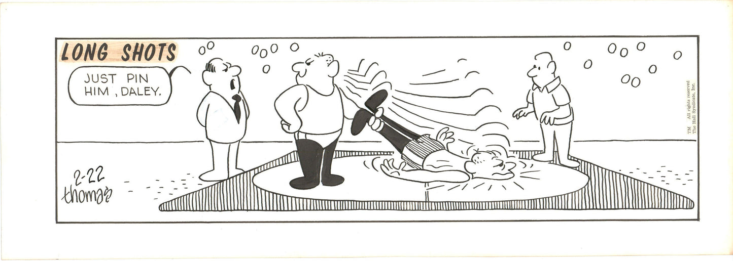 Fred Thomas Signed Long Shots Original Comic Art Strip Panel Cartoon about boxing b4186