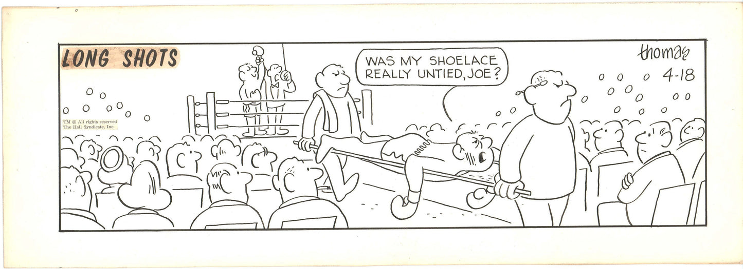 Fred Thomas Signed Long Shots Original Comic Art Strip Panel Cartoon about boxing b4188