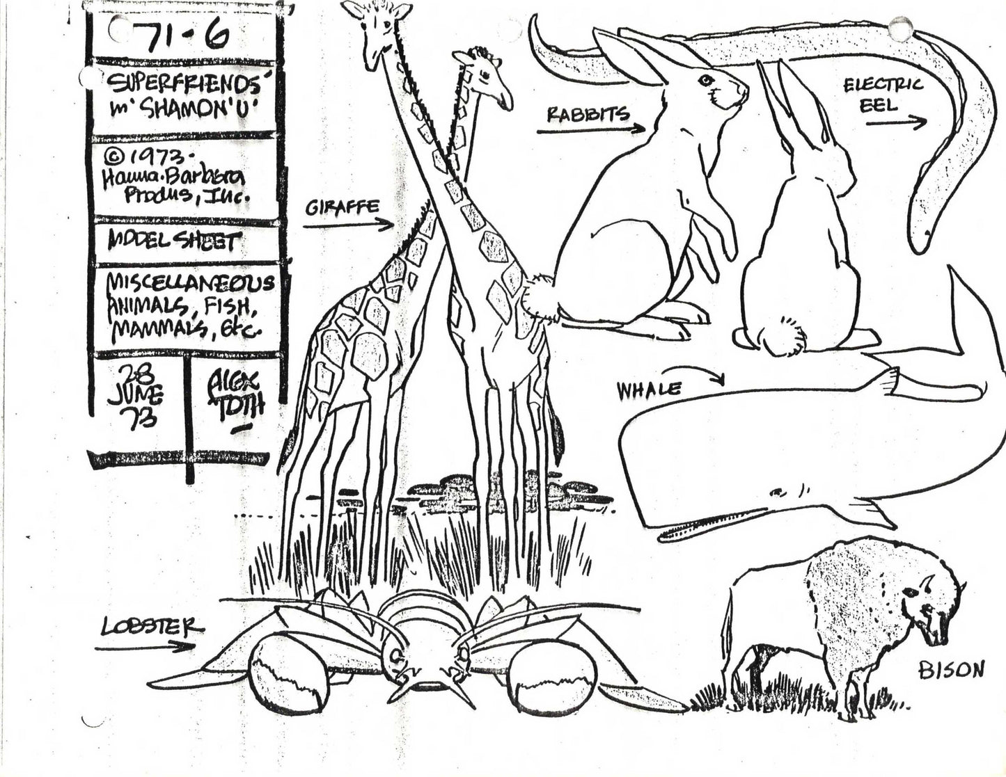 Alex Toth Superfriends 1973 Model Sheet Copy from Hanna Barbera Animals 37
