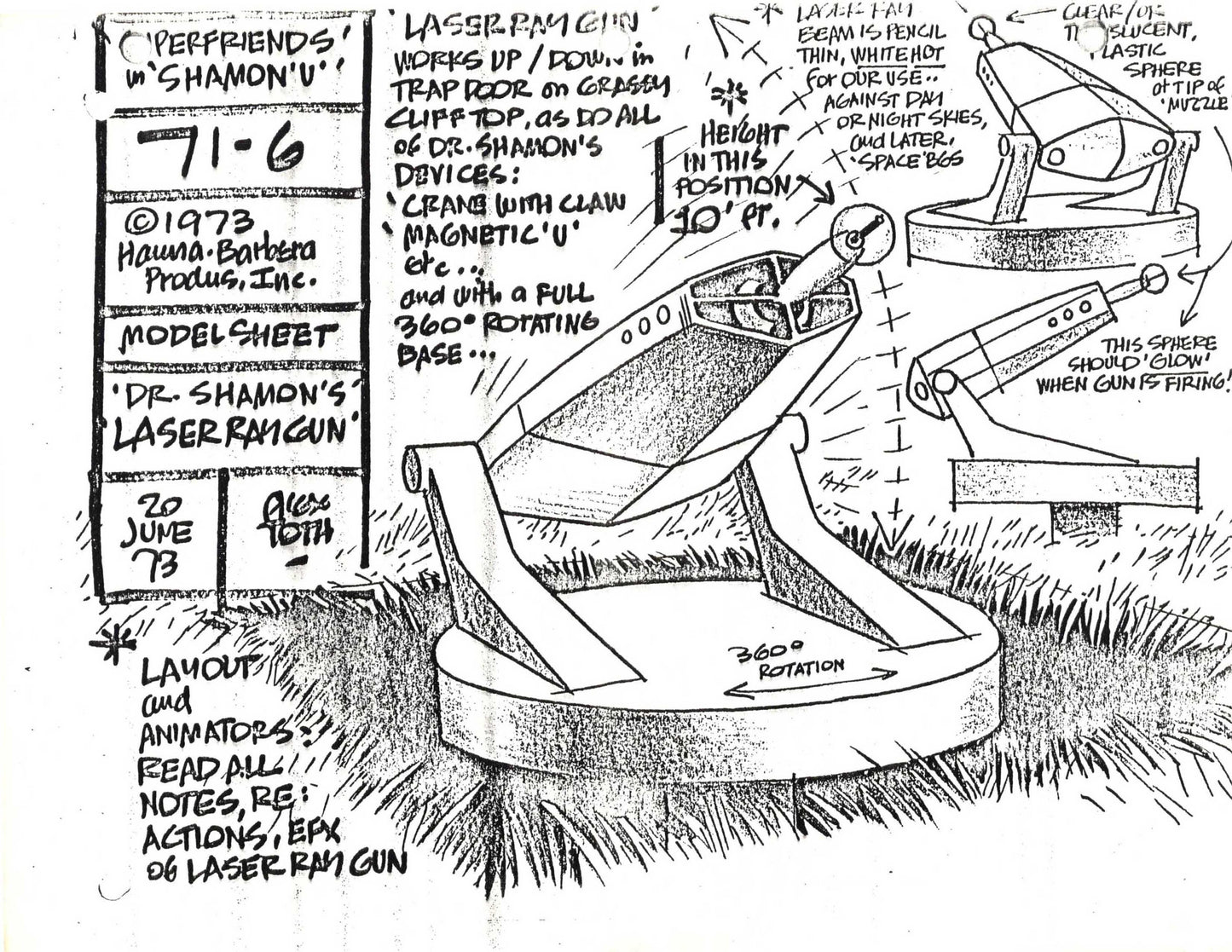 Alex Toth Superfriends 1973 Model Sheet Copy from Hanna Barbera Laser Ray 61