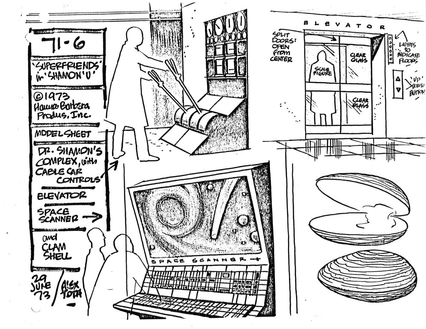 Alex Toth Superfriends 1973 Model Sheet Copy from Hanna Barbera Shamon 48