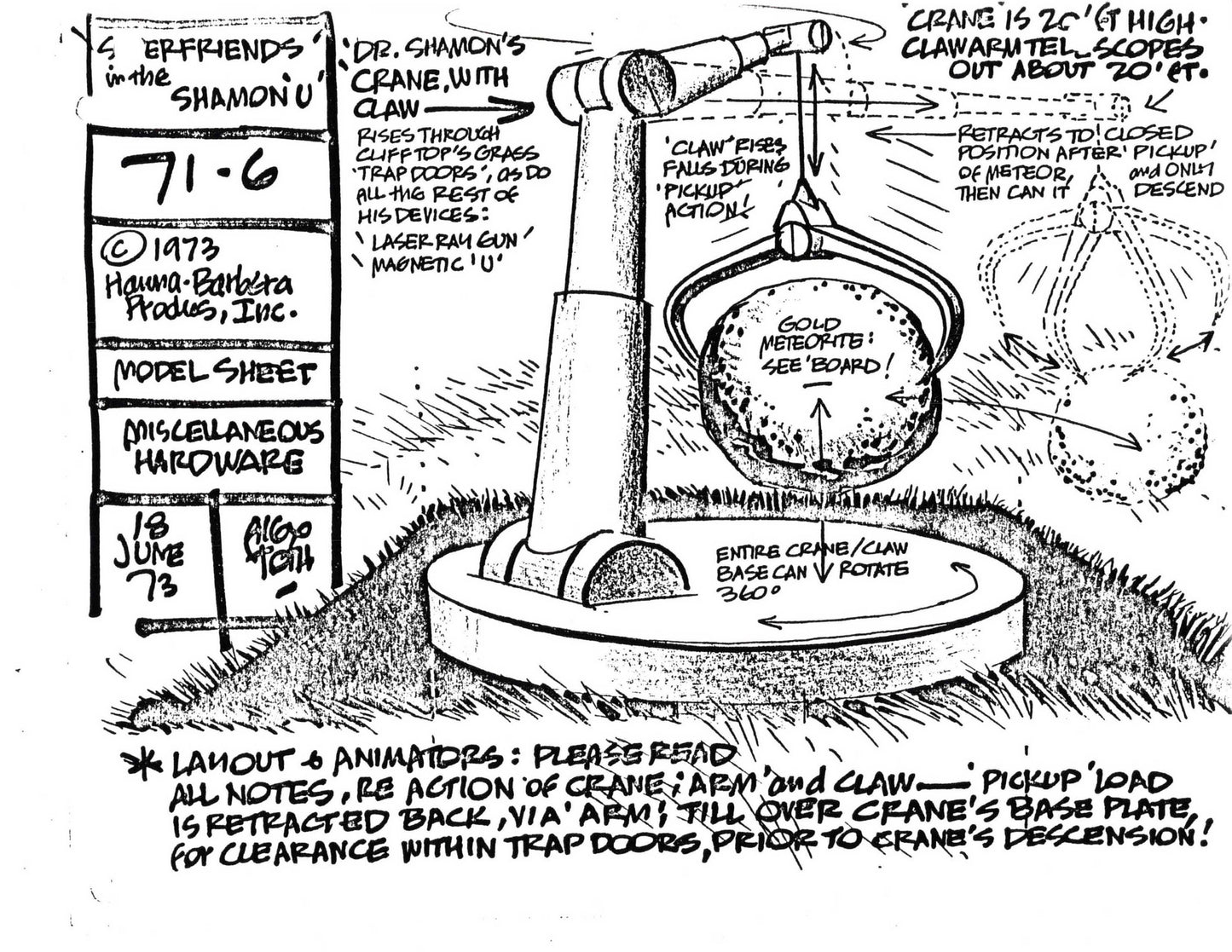 Alex Toth Superfriends 1973 Model Sheet Copy from Hanna Barbera Hardware 52