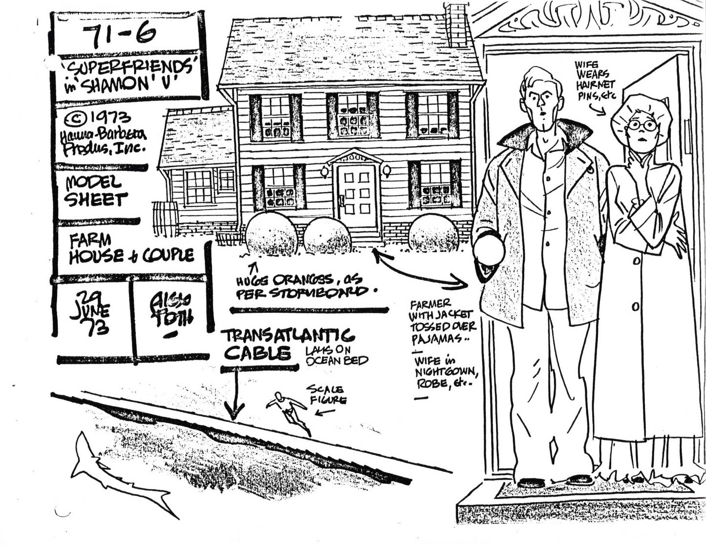 Alex Toth Superfriends 1973 Model Sheet Copy from Hanna Barbera Farm 54