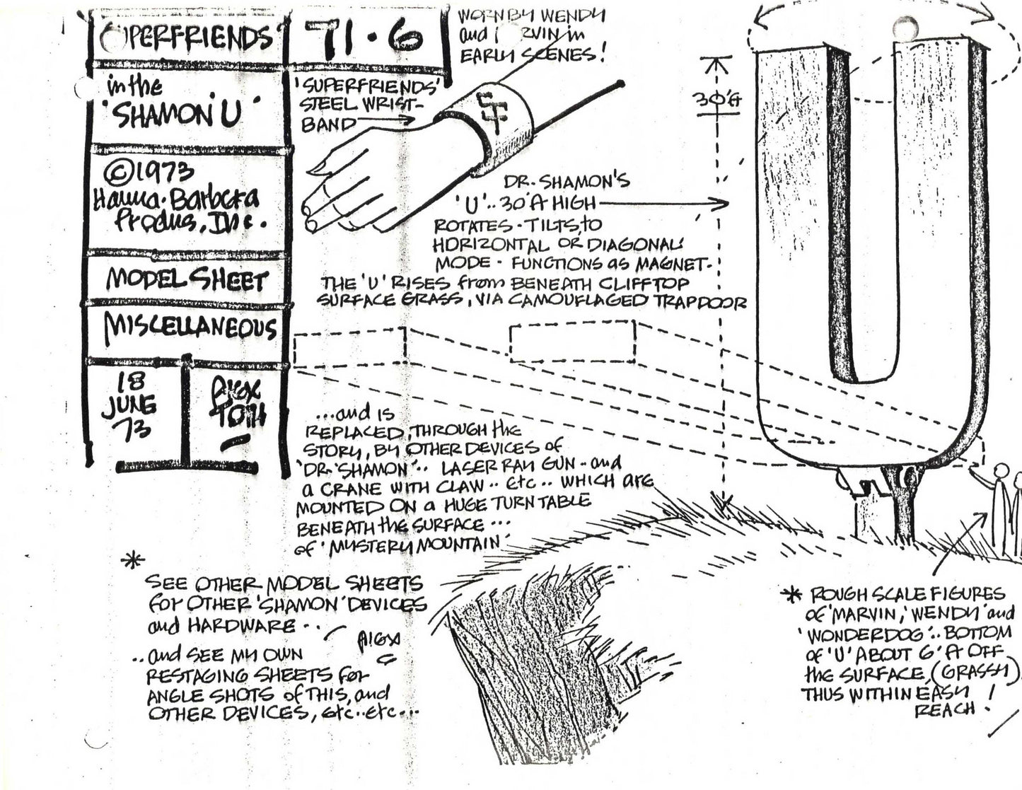 Alex Toth Superfriends 1973 Model Sheet Copy from Hanna Barbera Misc 55