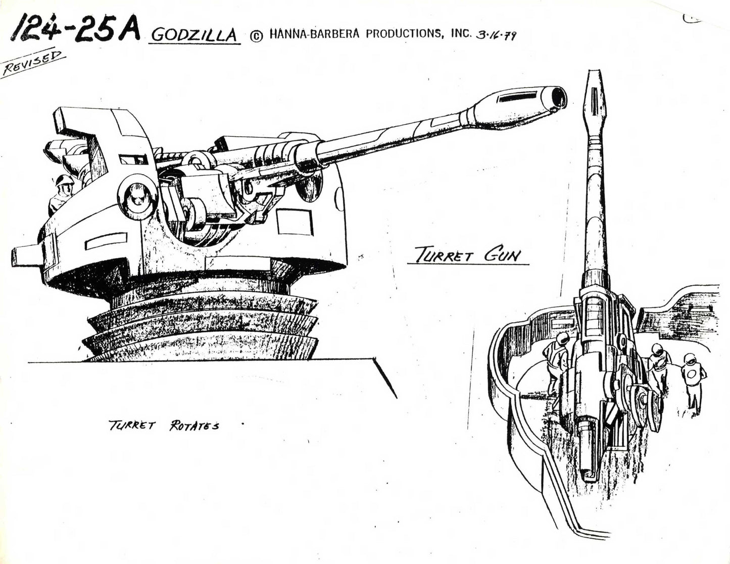 Godzilla 1979 Model Sheet Copy Hanna Barbera Turret Gun 16