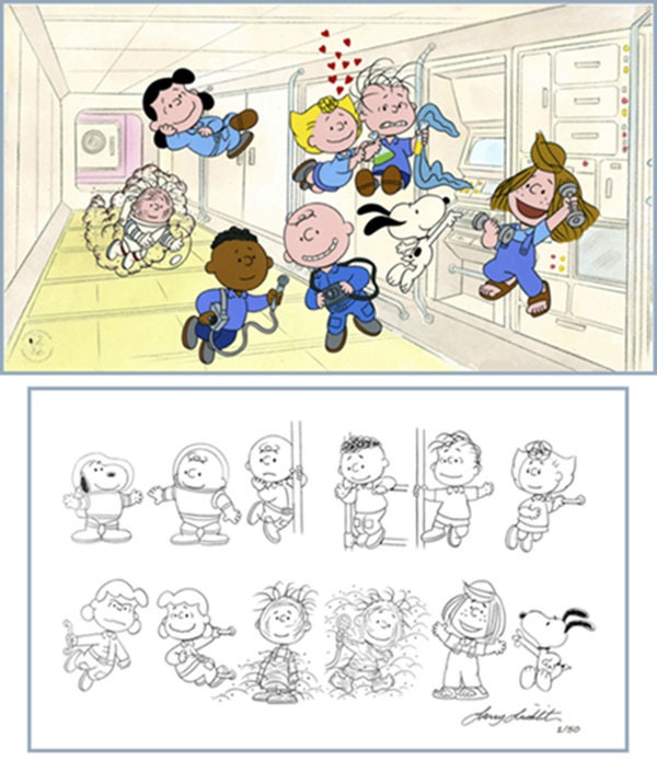 PEANUTS Mission Control We are Ready for Assignment Limited Ed of 50 Animation Cel AND Storyboard Print Signed by Larry Leichliter mlc25