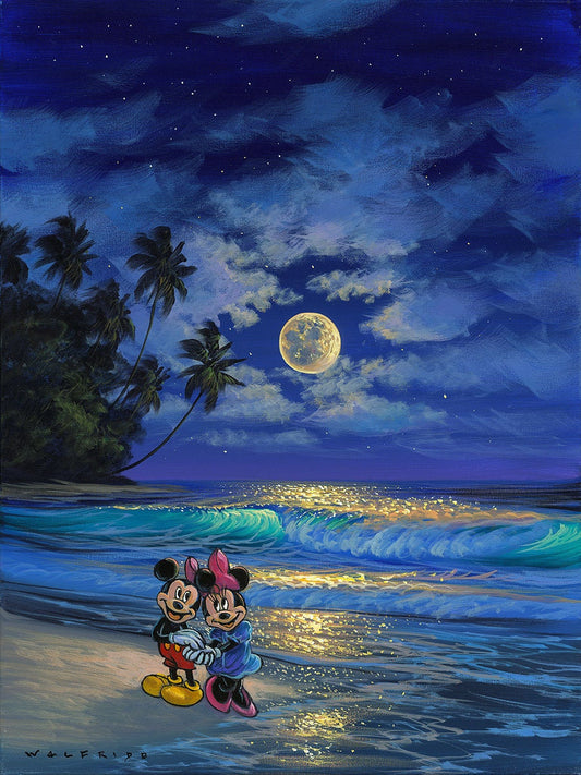 Mickey Mouse and Minnie Walt Disney Fine Art Walfrido Garcia Signed Limited Edition of 295 Print on Canvas "Romance Under the Moonlight"