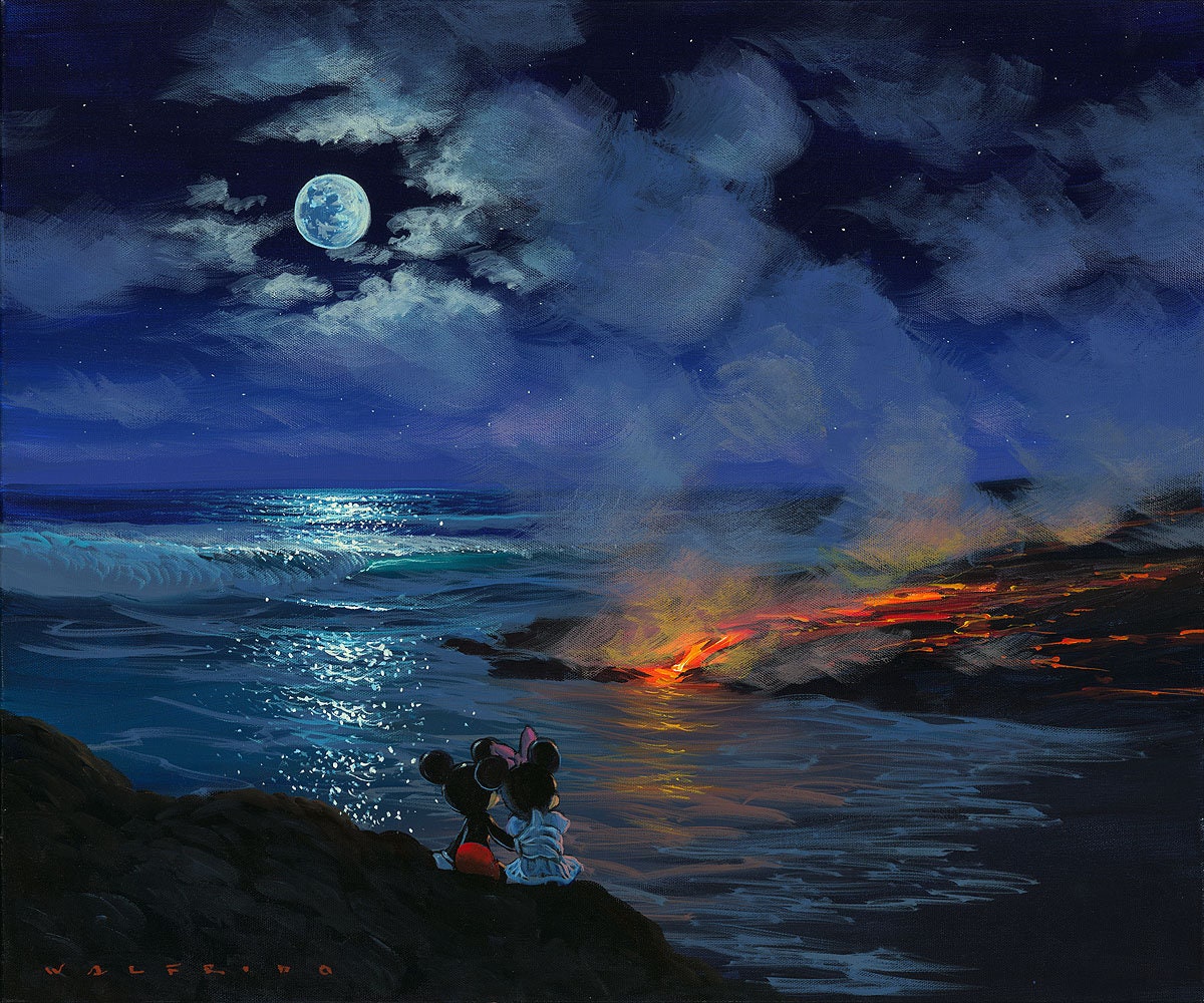 Mickey Mouse Minnie Mouse Walt Disney Fine Art Walfrido Garcia Signed Limited Edition of 295 Print on Canvas "Watching Nature's Creation"