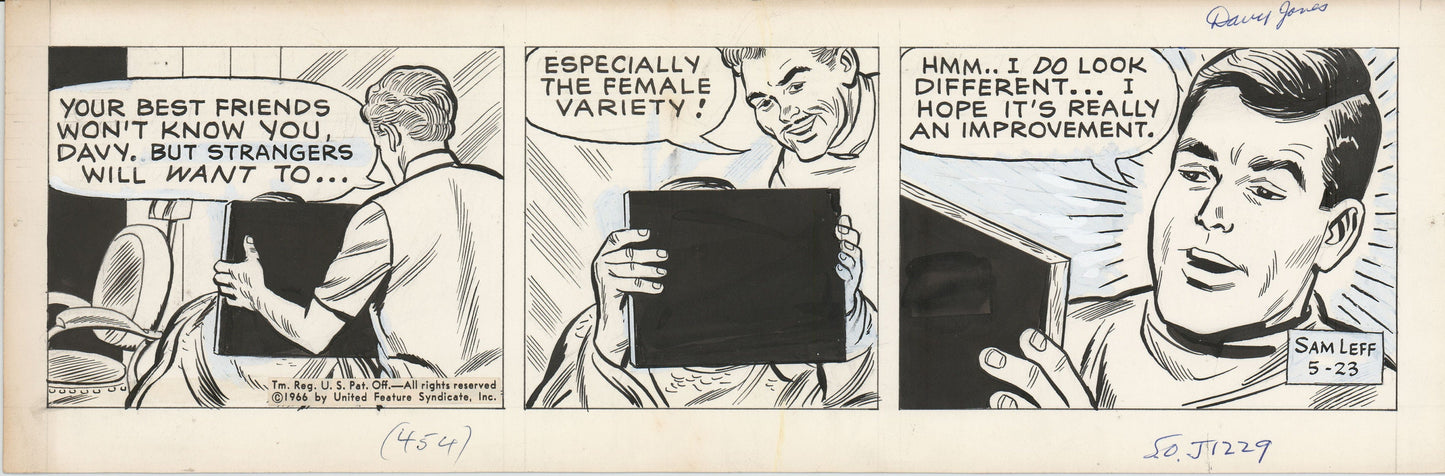 Davy Jones Original Ink Daily Newspaper Comic Strip Art Signed and Drawn by Sam Leff 1966 217