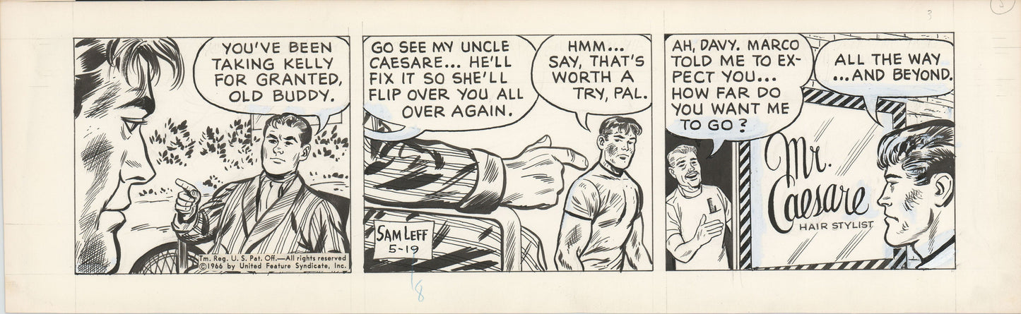 Davy Jones Original Ink Daily Newspaper Comic Strip Art Signed and Drawn by Sam Leff 1966 226