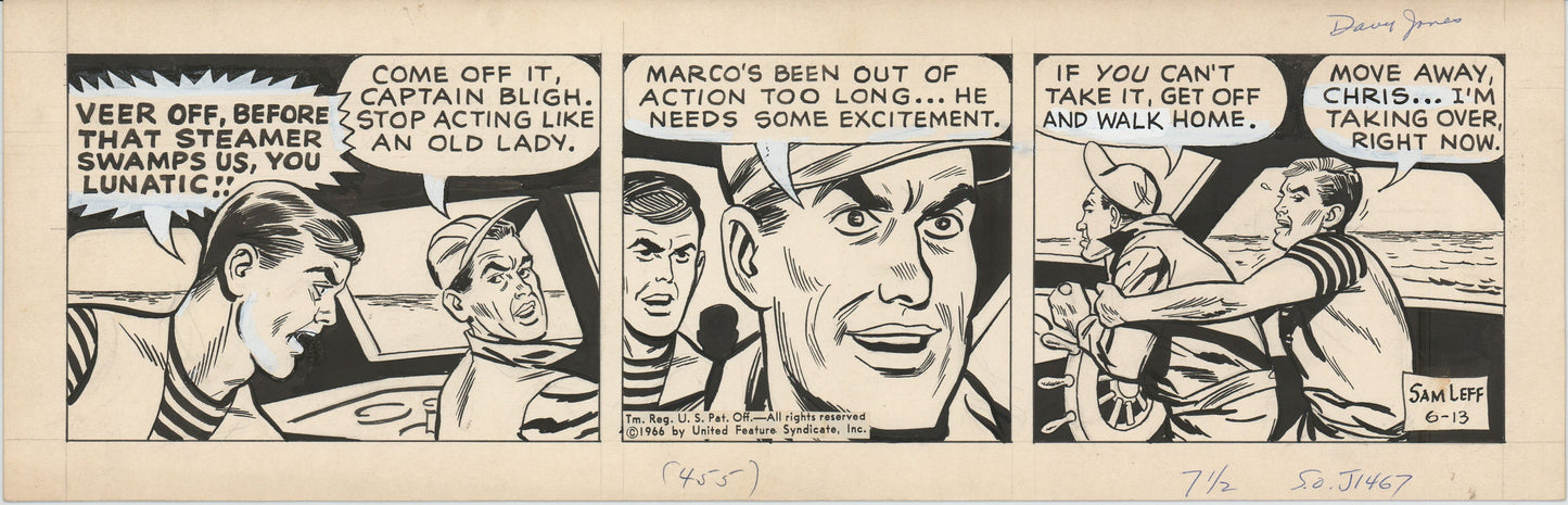 Davy Jones Original Ink Daily Newspaper Comic Strip Art Signed and Drawn by Sam Leff 1966 229