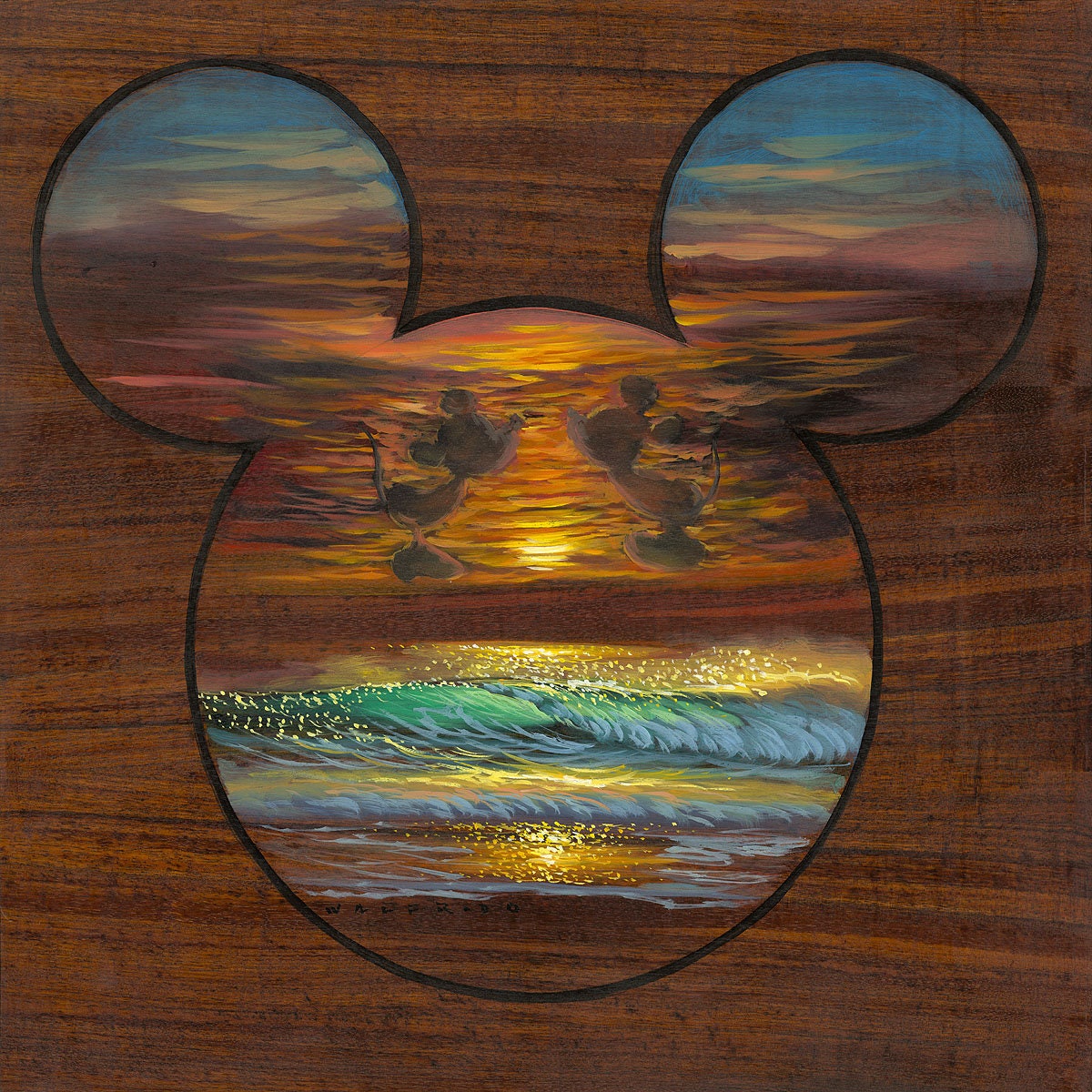 Mickey Mouse and Minnie Mouse Walt Disney Fine Art Walfrido Garcia Signed Limited Edition of 295 Print on Canvas "Sunset Silhouette"