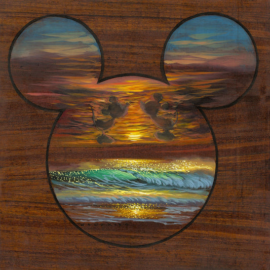 Mickey Mouse and Minnie Mouse Walt Disney Fine Art Walfrido Garcia Signed Limited Edition of 295 Print on Canvas "Sunset Silhouette"