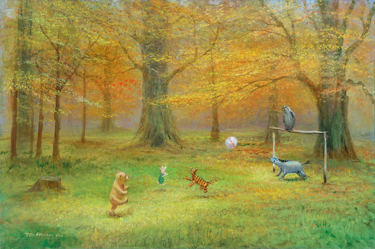 Winnie the Pooh Walt Disney Fine Art Peter Ellenshaw Limited Edition of 395 Print on Canvas "Pooh Soccer"