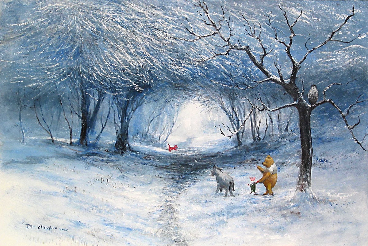Winnie the Pooh Walt Disney Fine Art Peter Ellenshaw Limited Edition of 395 Print on Canvas "Winter Walk"