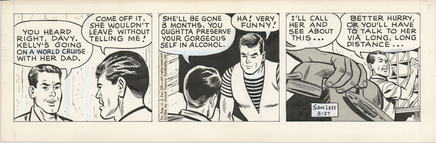 Davy Jones Original Ink Daily Newspaper Comic Strip Art Signed and Drawn by Sam Leff 1966 221