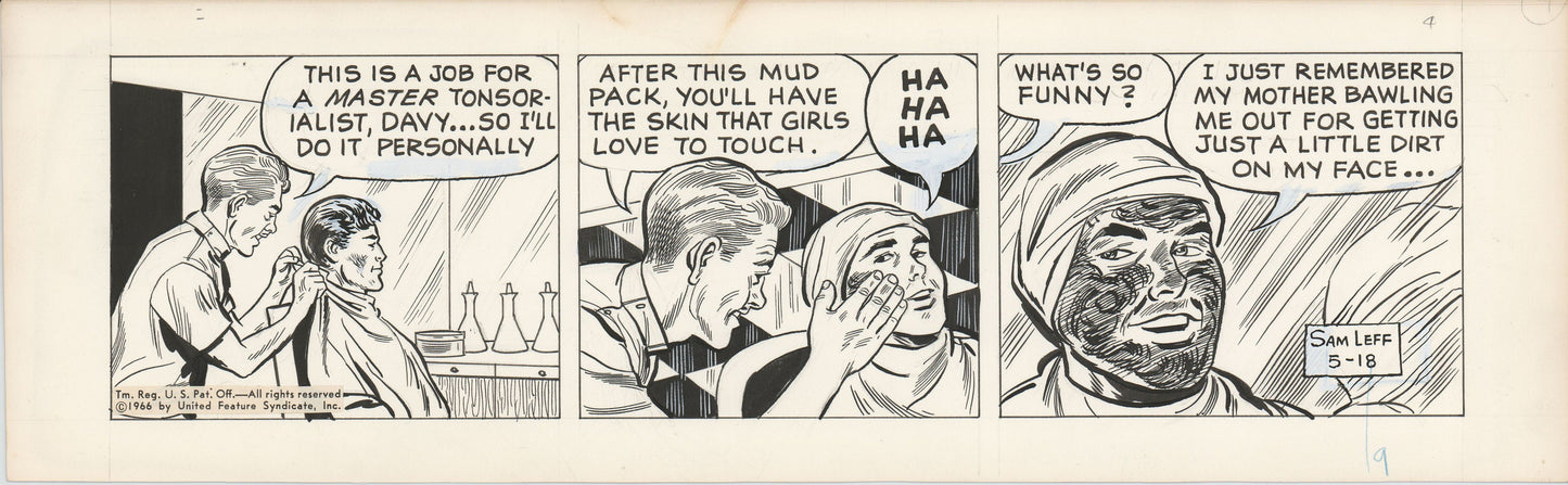 Davy Jones Original Ink Daily Newspaper Comic Strip Art Signed and Drawn by Sam Leff 1966 225