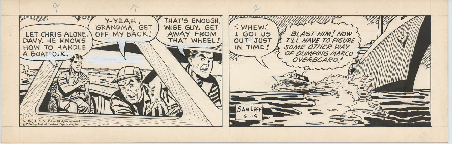Davy Jones Original Ink Daily Newspaper Comic Strip Art Signed and Drawn by Sam Leff 1966 230