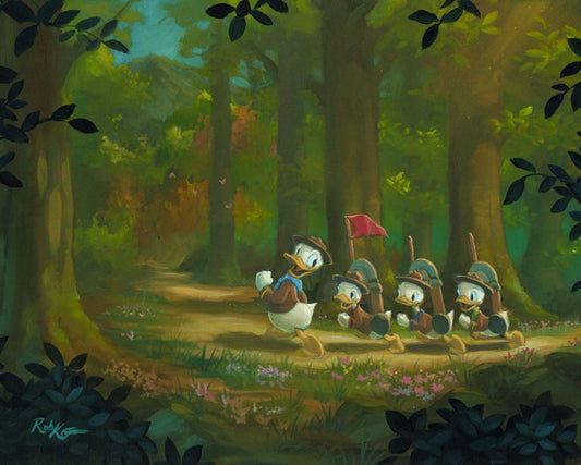 Donald Duck and Nephews Walt Disney Fine Art Rob Kaz Signed Limited Edition of 95 on Canvas "The Good Scouts"