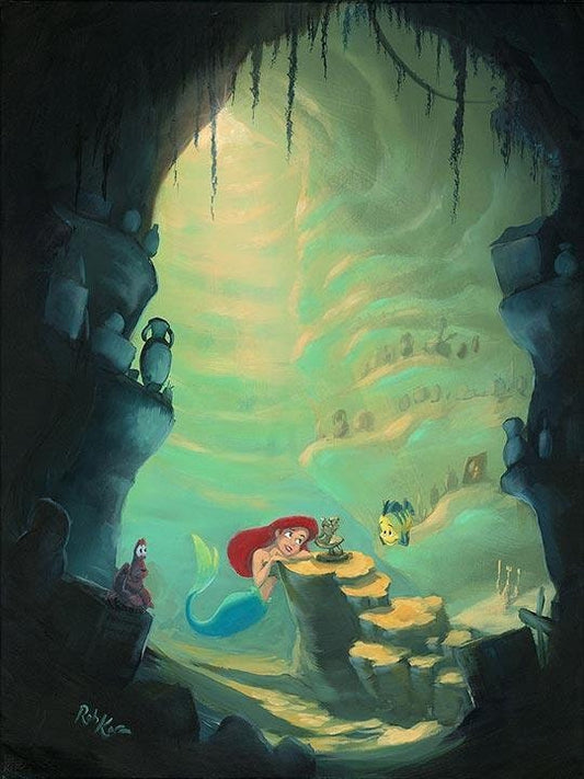 The Little Mermaid Ariel Walt Disney Fine Art Rob Kaz Signed Limited Edition of 95 on Canvas "Treasure Trove"