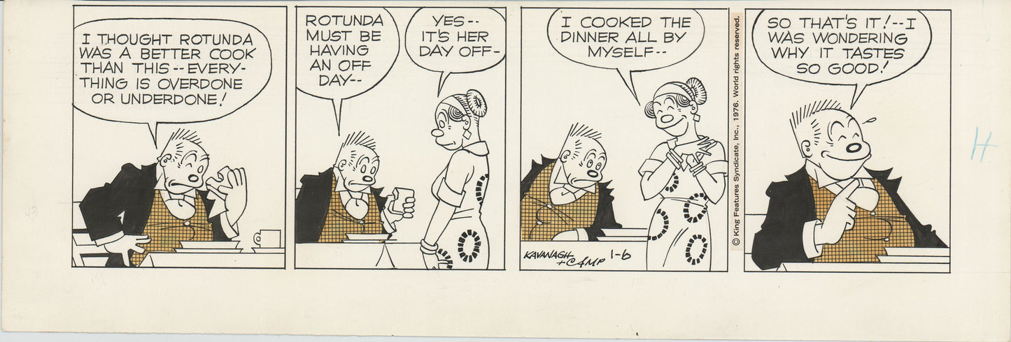 Bringing Up Father Original Ink Daily Newspaper Comic Strip Art Signed Hal "Camp" Campagna 1976 214