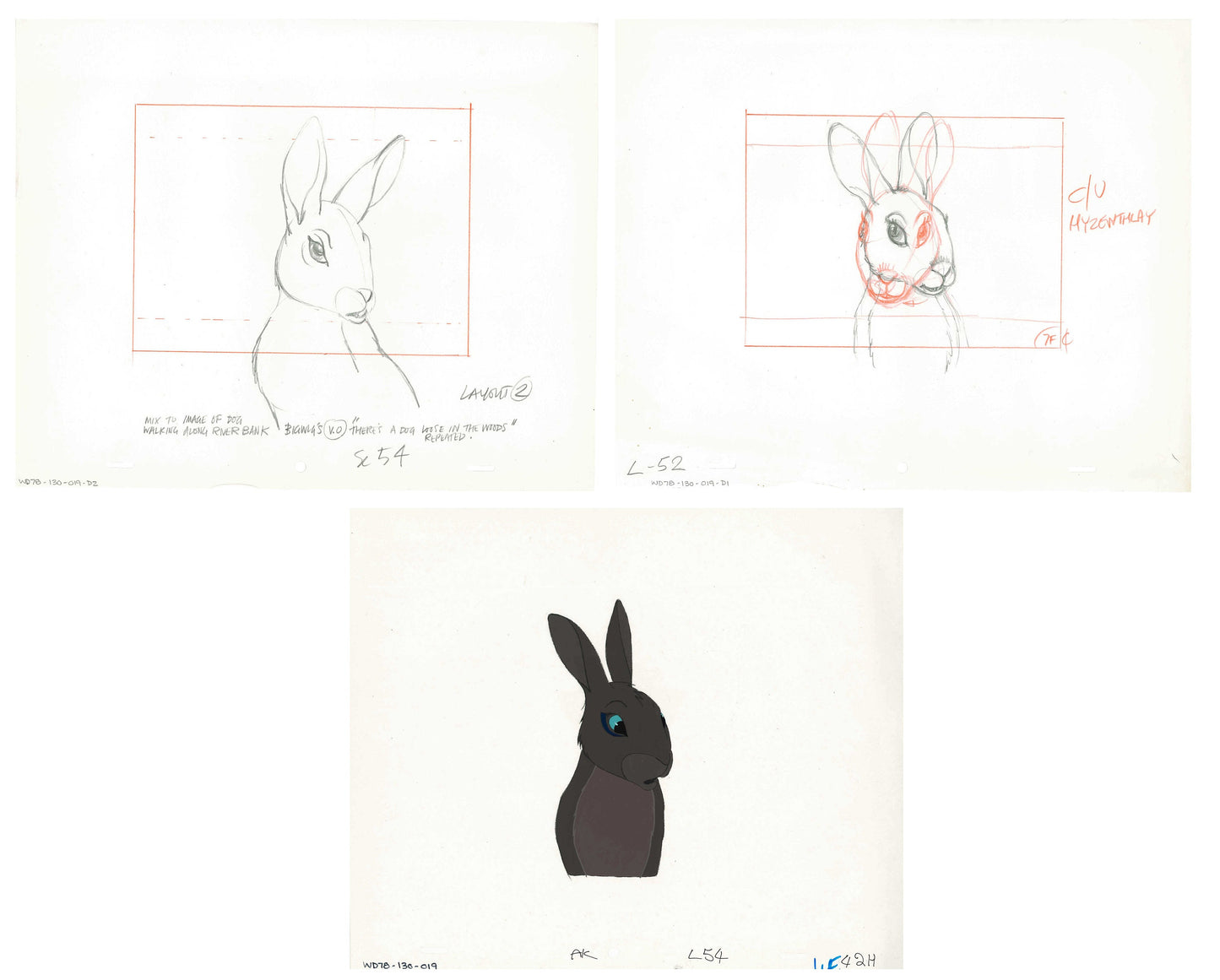 3 lot: Watership Down 1978 production Animation Cel AND TWO Drawings 130-19