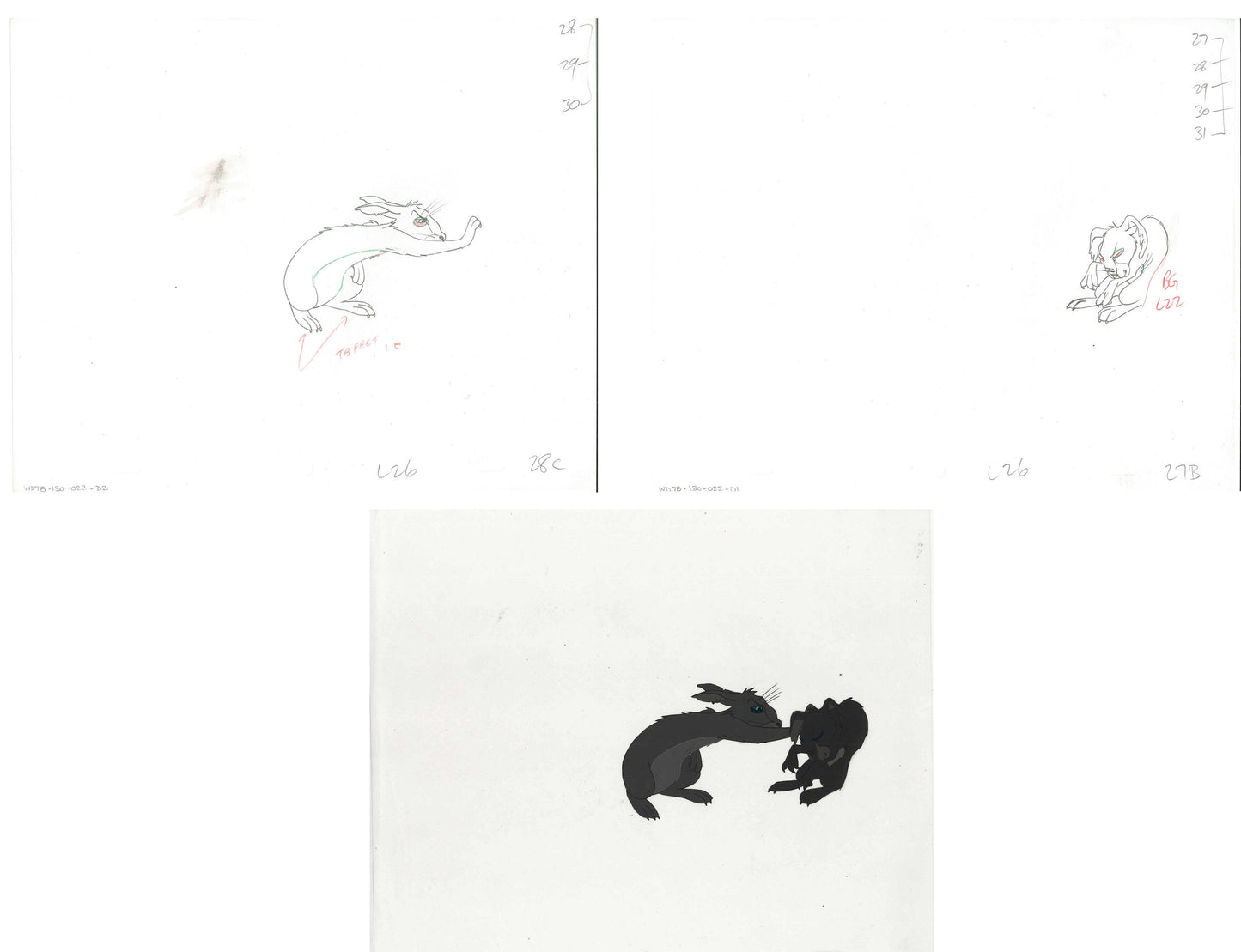 3 lot: Watership Down 1978 production Animation Cel AND TWO Drawings 130-22