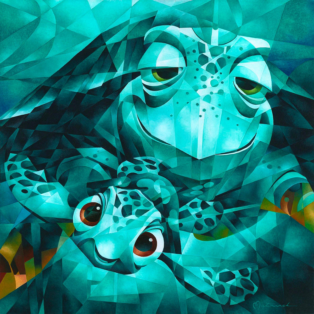 Finding Nemo Pixar Squirt and Crush Walt Disney Fine Art Tom Matousek Signed Limited Edition of 195 on Canvas "Serious Thrill Issues, Dude"