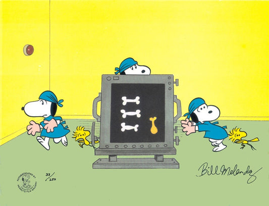 PEANUTS and Charlie Brown "Dr Snoopy" Limited Edition of 250 Animation Cel Signed by Bill Melendez ml13 with Snoopy as doctor and Woodstock