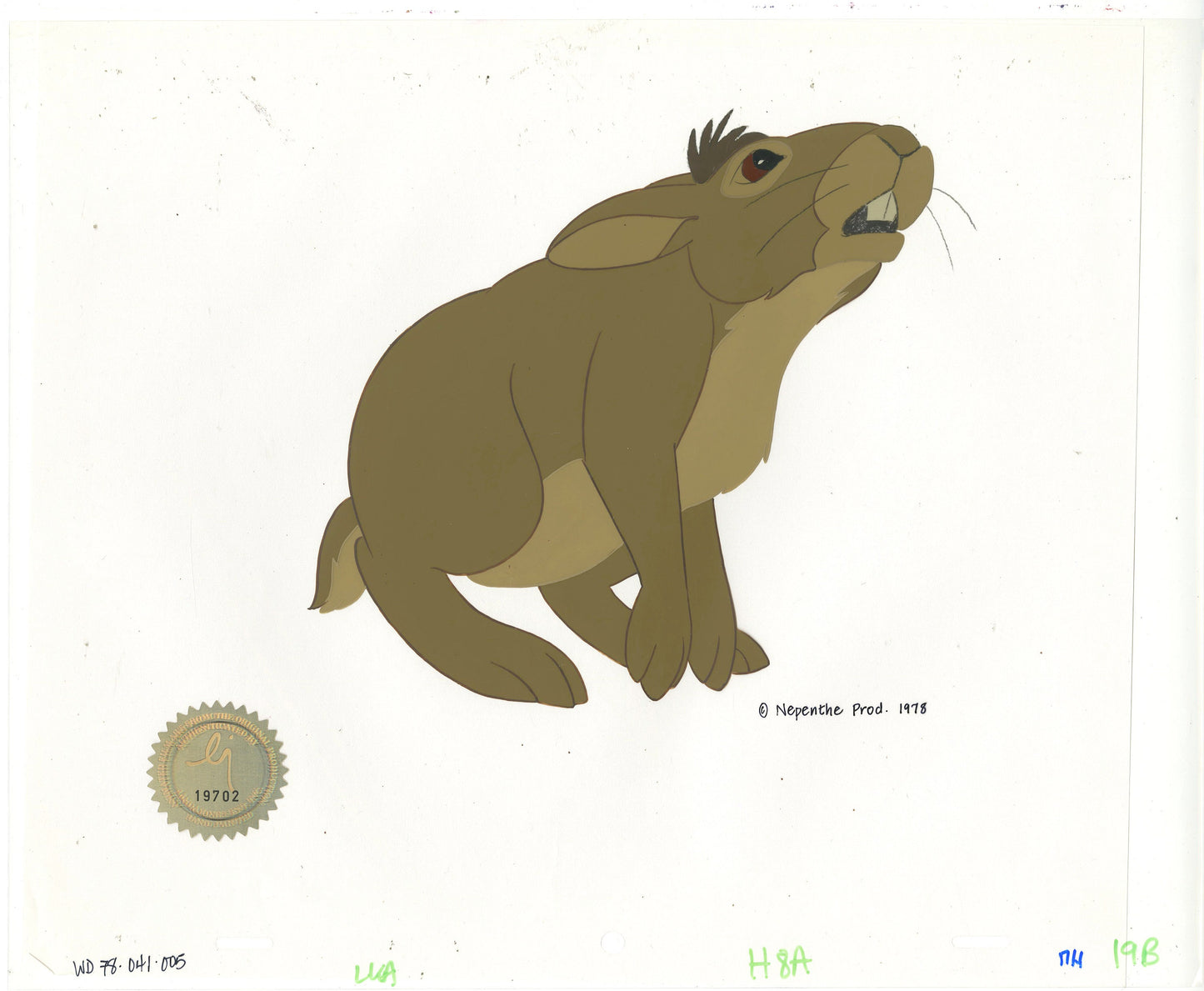 Watership Down 1978 Production Animation Cel of Bigwig with LJE Seal and COA 041-005