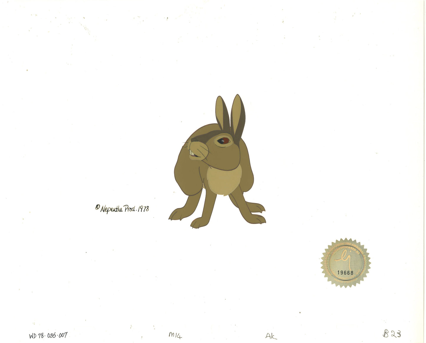 Watership Down 1978 Production Animation Cel of Blackberry with LJE Seal and COA 035-007