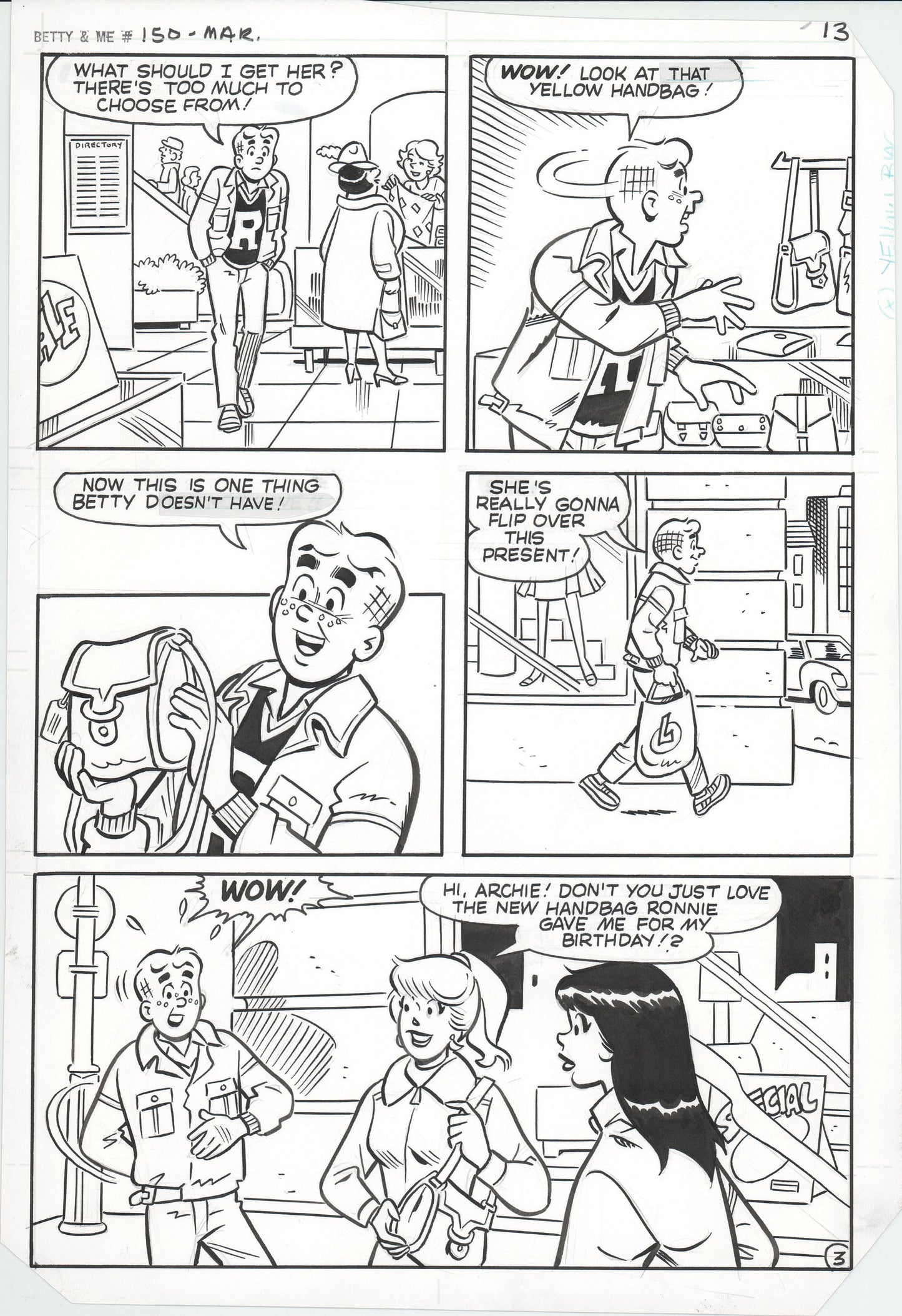 Archie 1986 Betty and Me Original Hand-inked comic page #150 by Stan Goldberg Rudy Lapick and Mark Esposito p13
