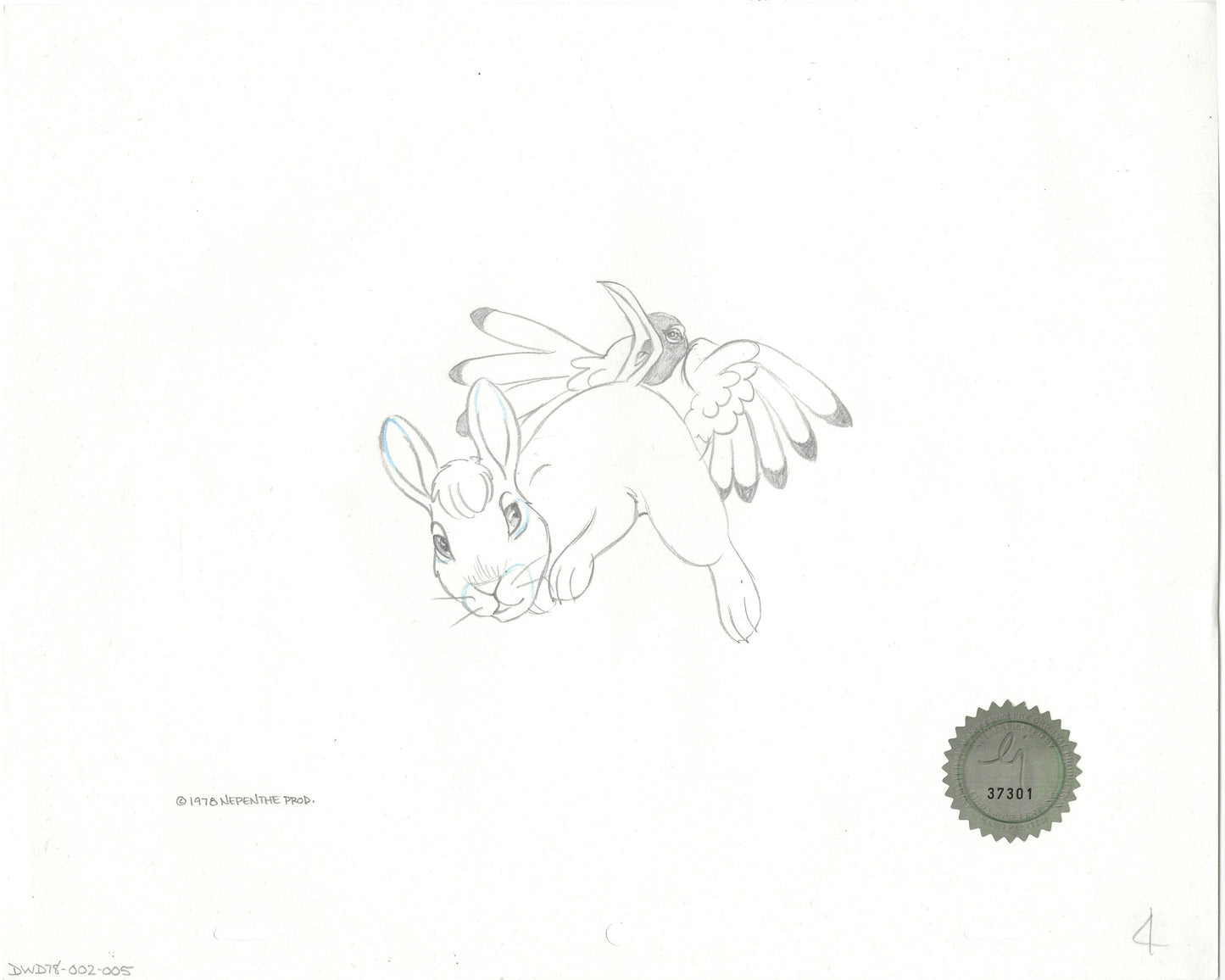 Watership Down 1978 Production Animation Cel Drawing of Bigwig and Kehaar with Linda Jones Seal and Certificate of Authenticity 002-005