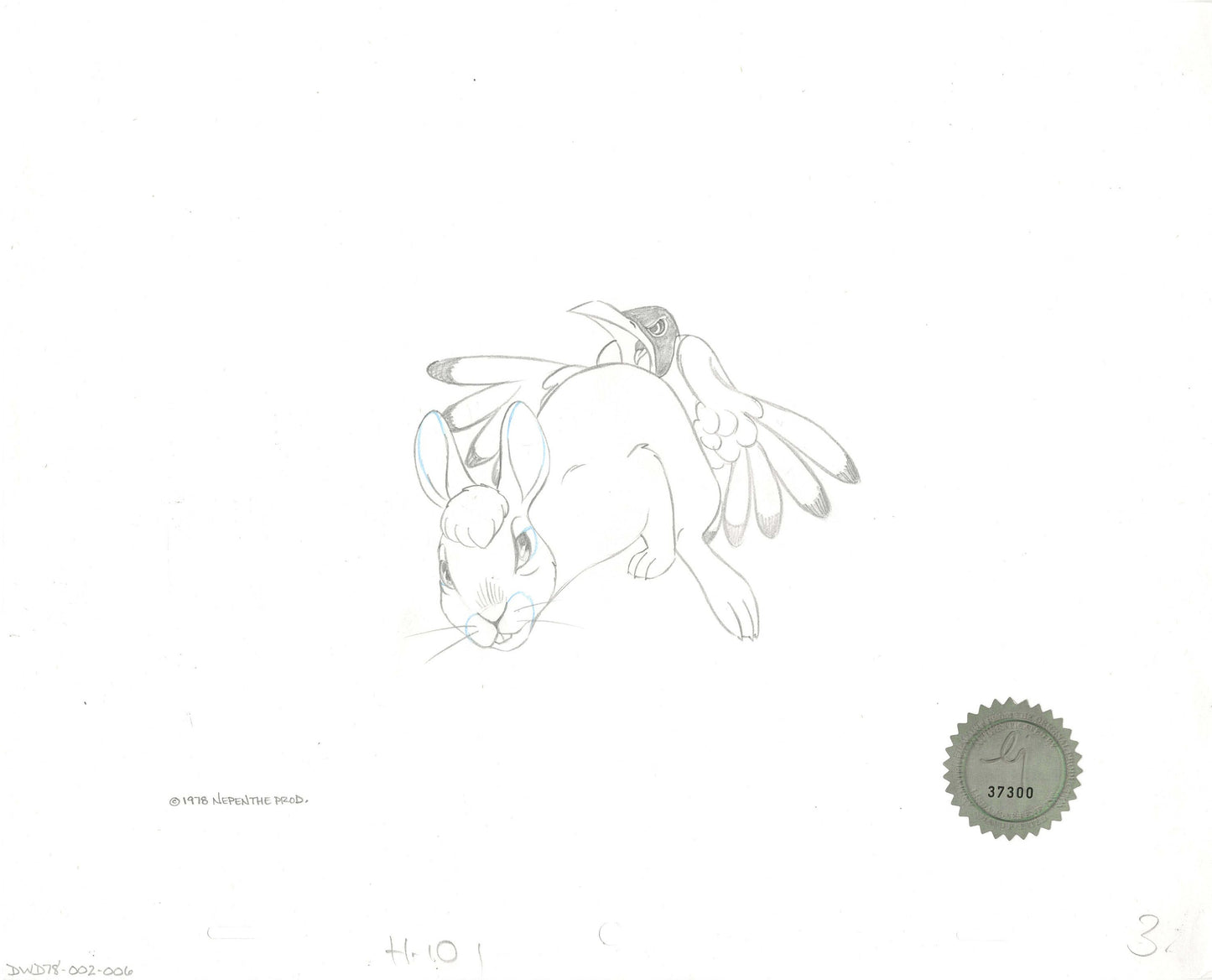 Watership Down 1978 Production Animation Cel Drawing of Bigwig and Kehaar with Linda Jones Seal and Certificate of Authenticity 002-006