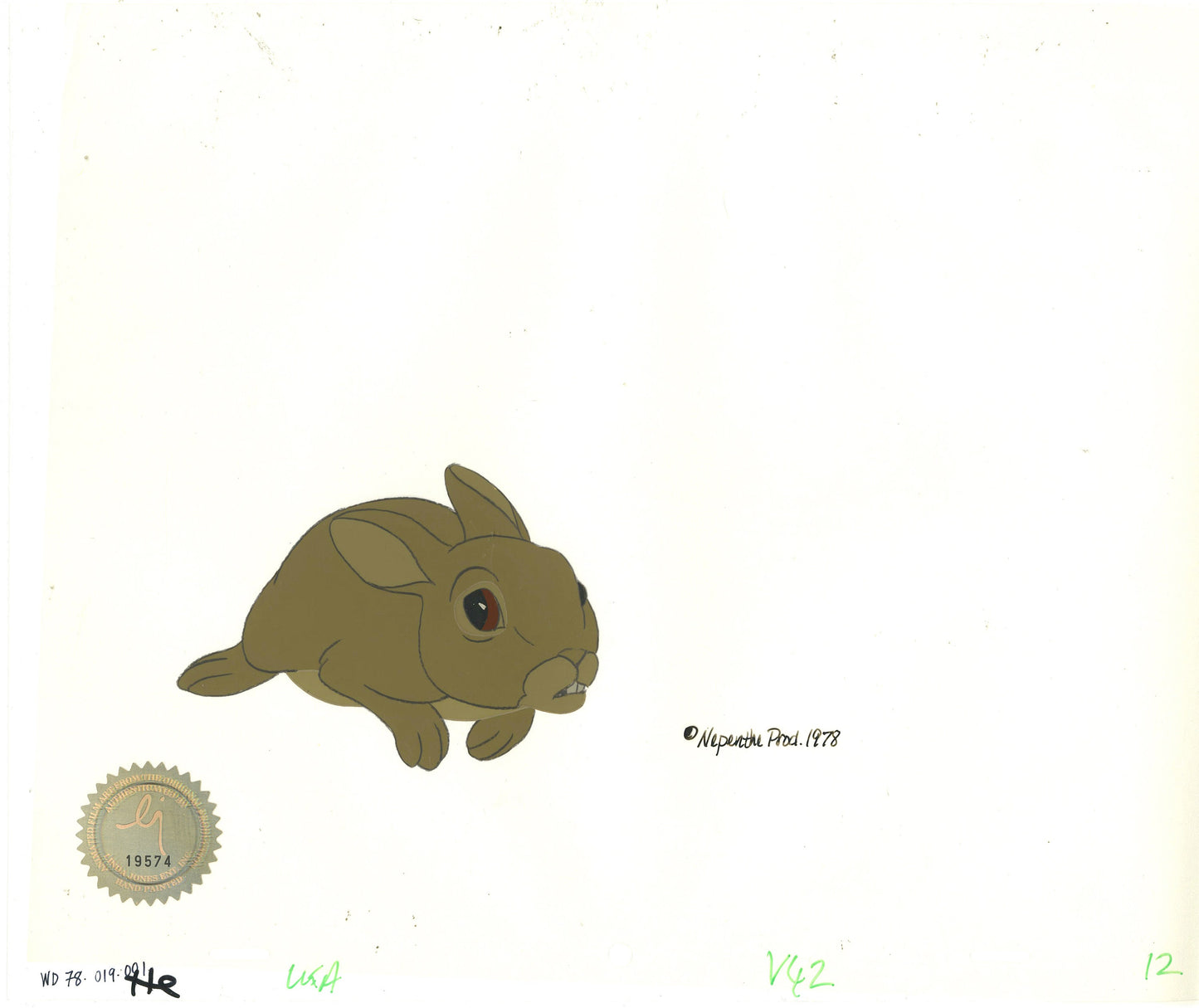 Watership Down 1978 Production Animation Cel of Pipkin with LJE Seal and COA 019-001
