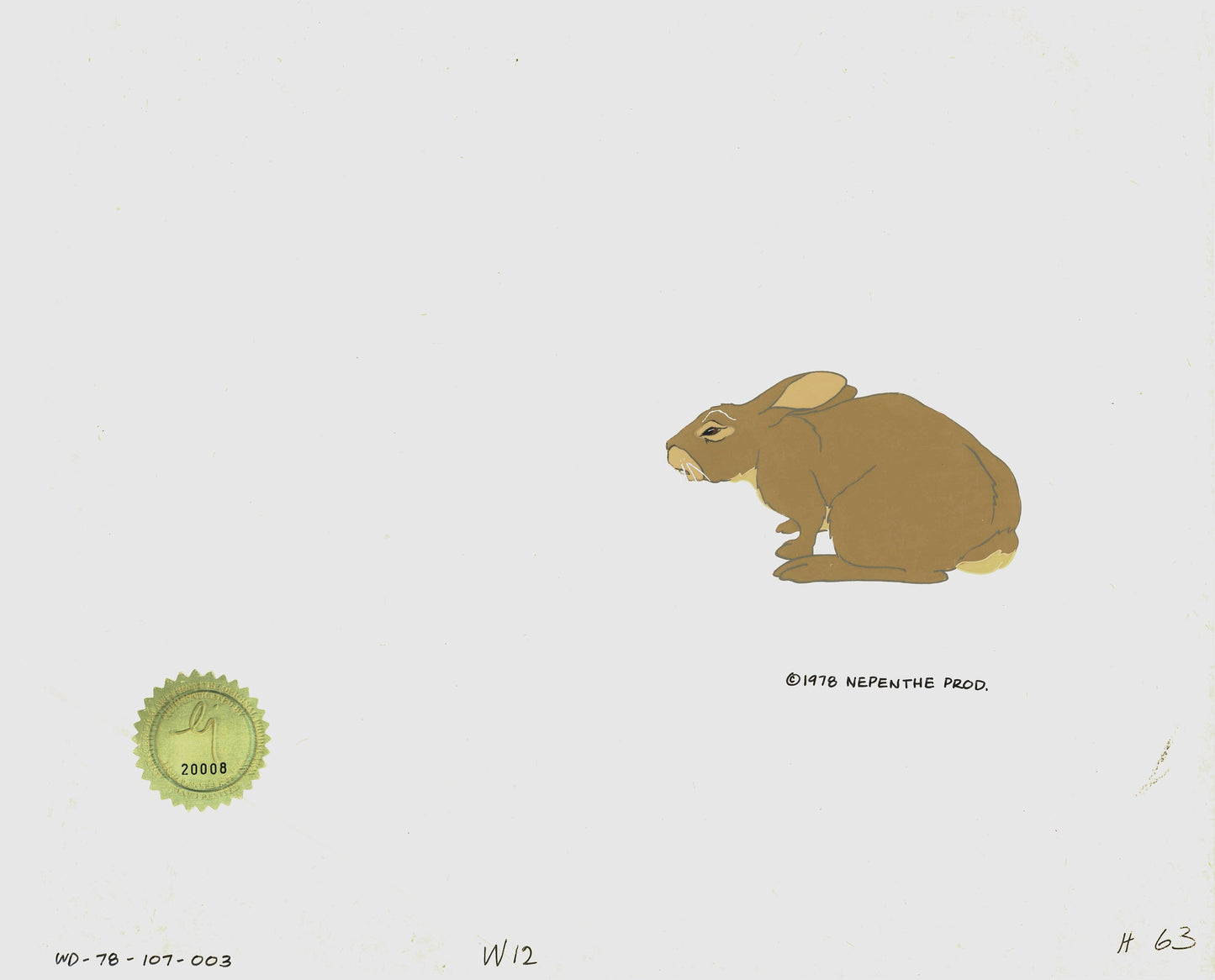 Watership Down 1978 Production Animation Cel of Old Hazel with LJE Seal and COA 107-003