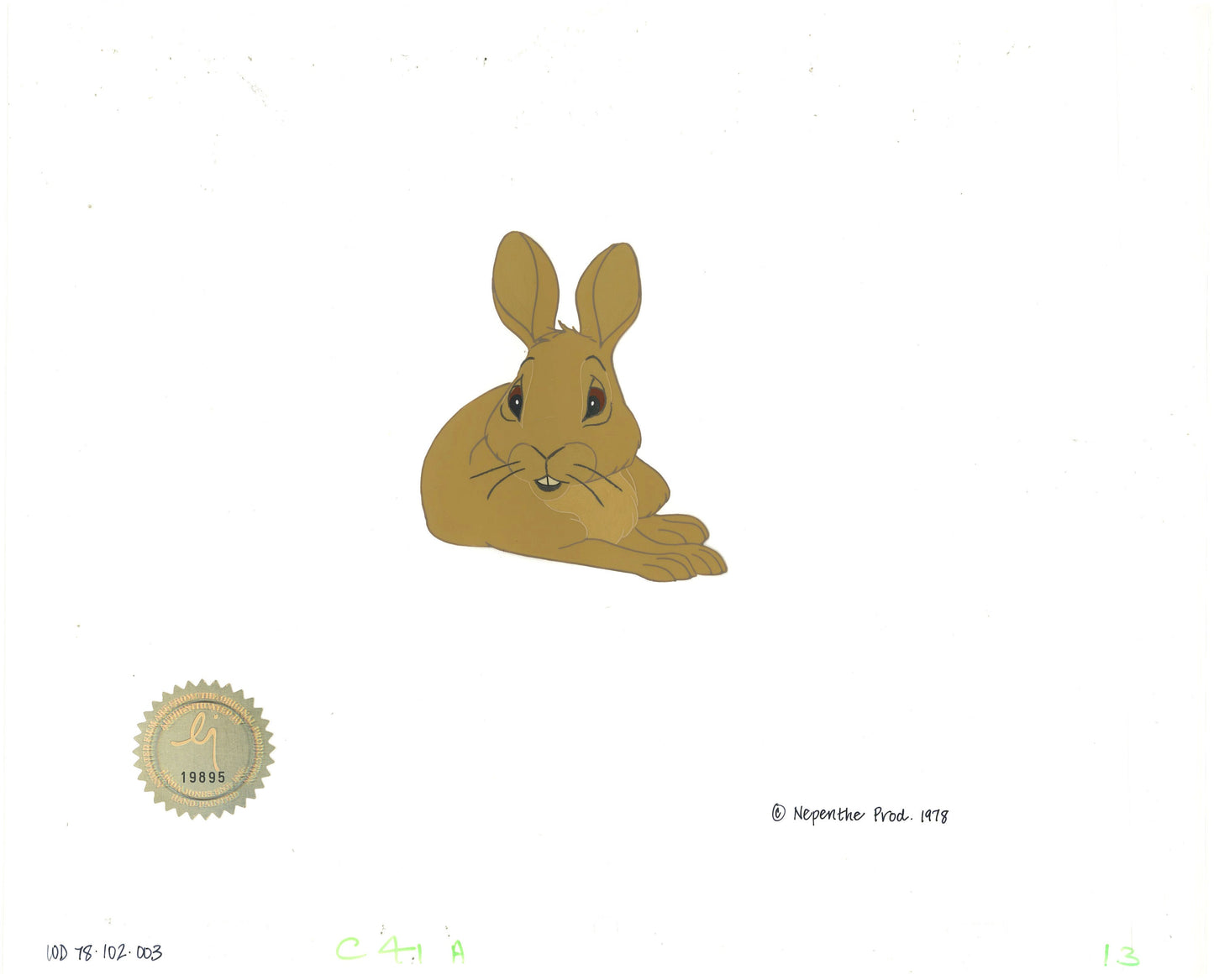 Watership Down 1978 Production Animation Cel of Fiver with LJE Seal and COA 102-003
