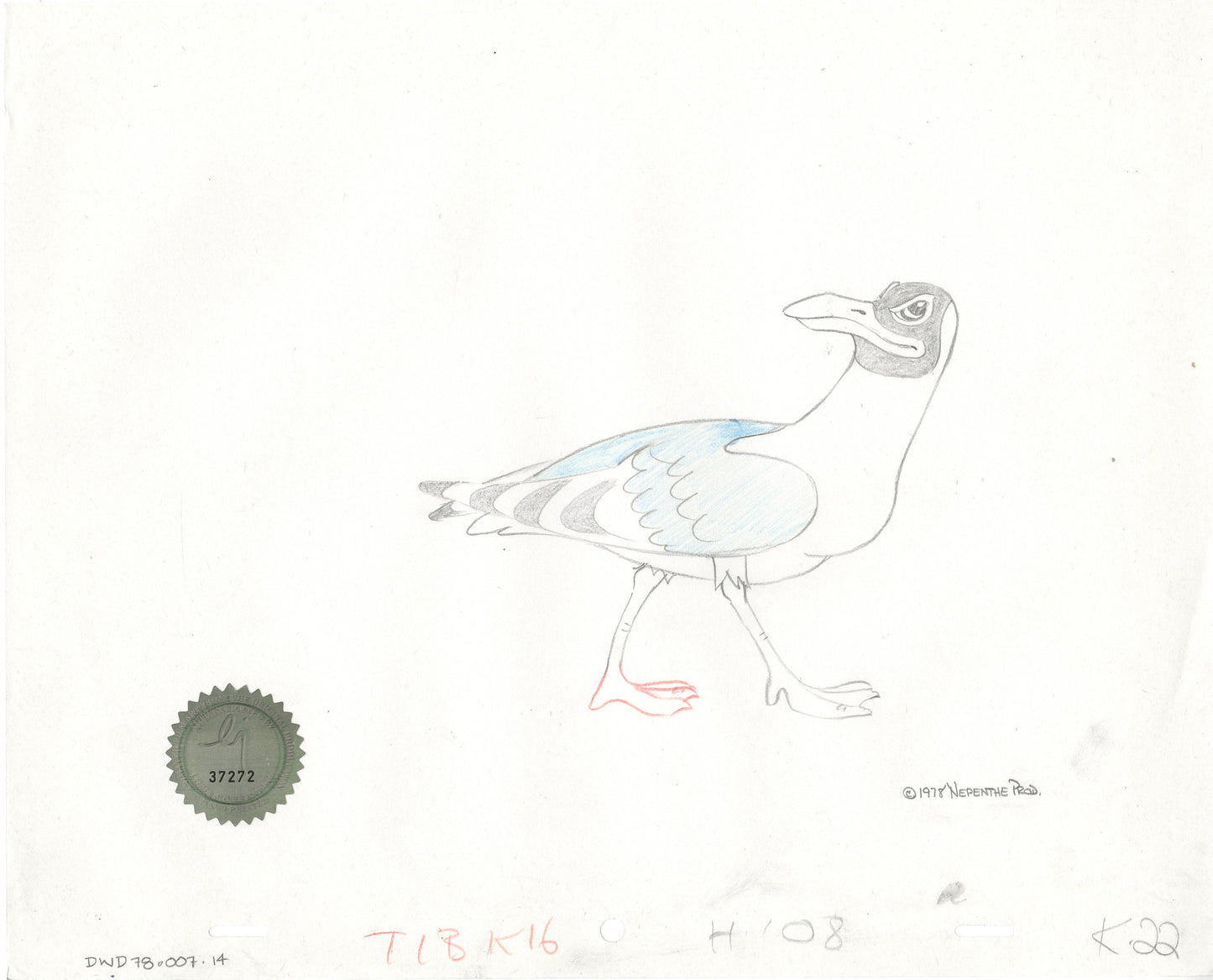 Watership Down 1978 Production Animation Cel Drawing of Kehaar with Linda Jones Enterprise Seal and Certificate of Authenticity 007-014