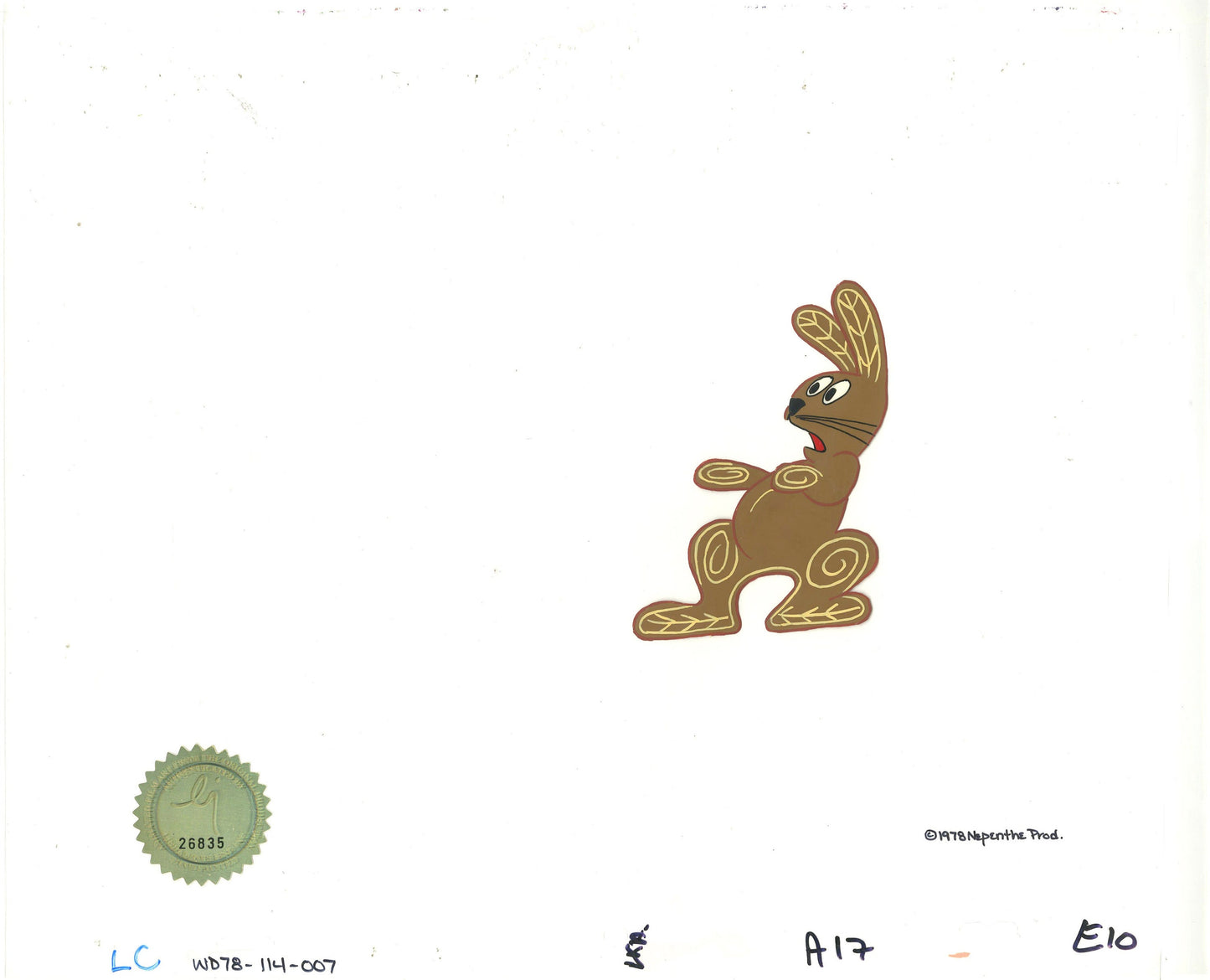 Watership Down Opening Fable El-ahrairah 1978 Production Animation Cel with LJE Seal and COA 114-007