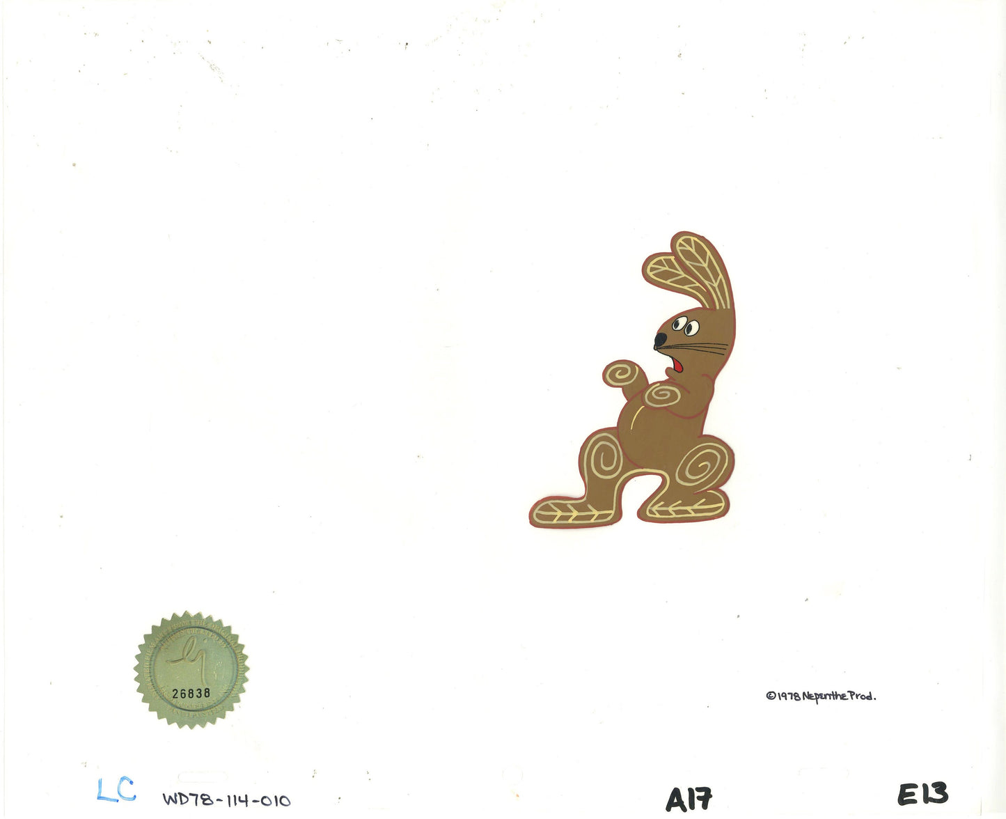 Watership Down Opening Fable El-ahrairah 1978 Production Animation Cel with LJE Seal and COA 114-010