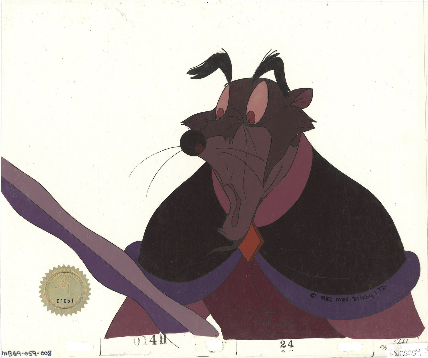 Don Bluth Secret of NIMH Jenner 1982 Original Production Animation Cel Used to make the cartoon 059-008