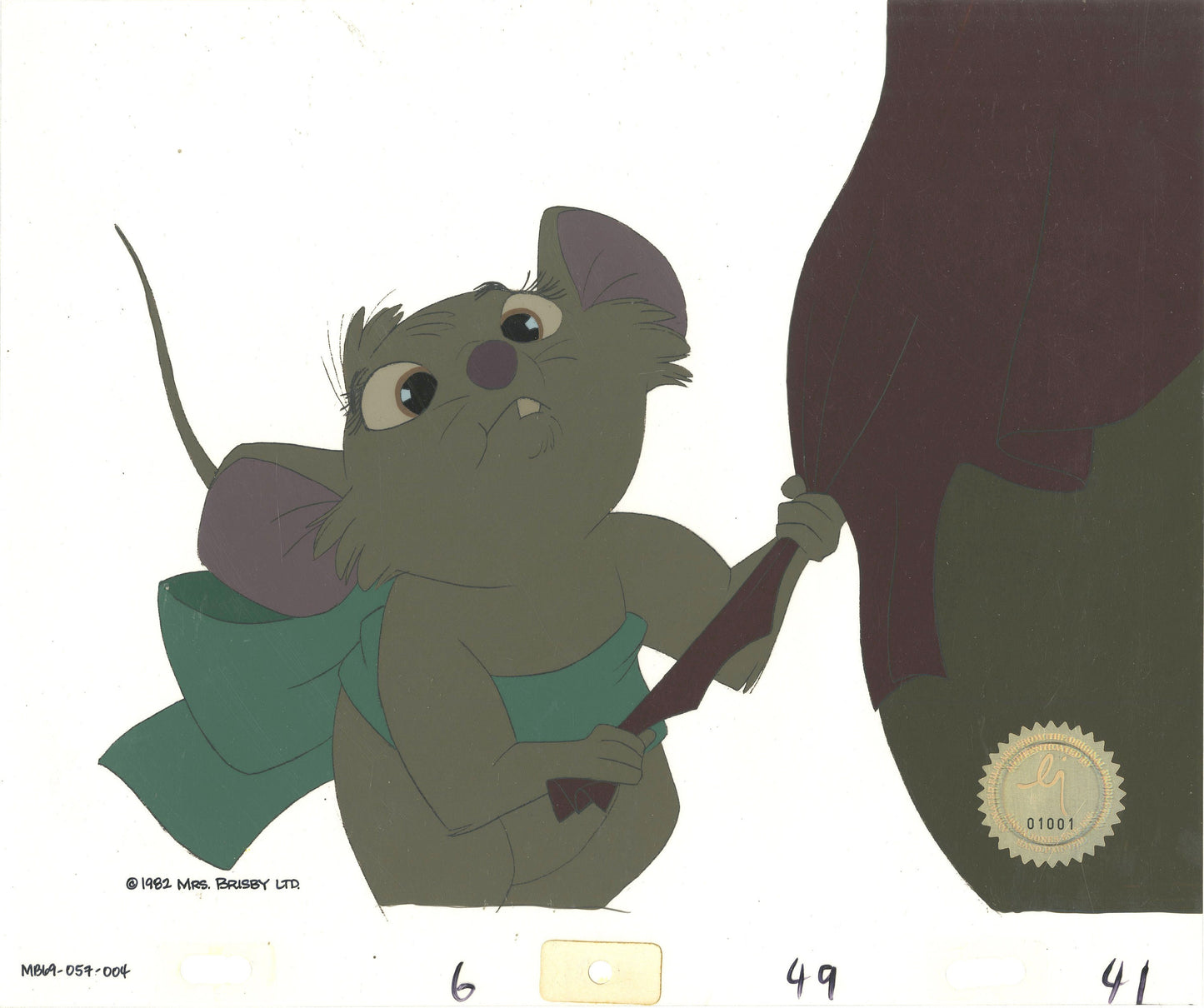 Don Bluth Secret of NIMH Cynthia 1982 Original Production Animation Cel Used to make the cartoon 057-004