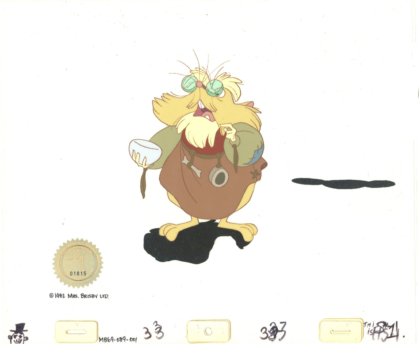 Don Bluth Secret of NIMH Mr Ages 1982 Original Production Animation Cel Used to make the cartoon 089-001