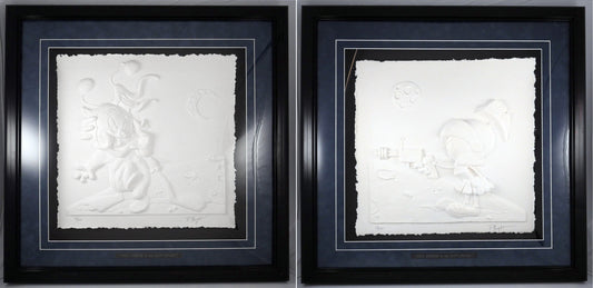 Marvin Martian Diptych of Duck Dodgers Limited Edition Animation Cast Paper Sculptures both Framed and Signed Paul Vought