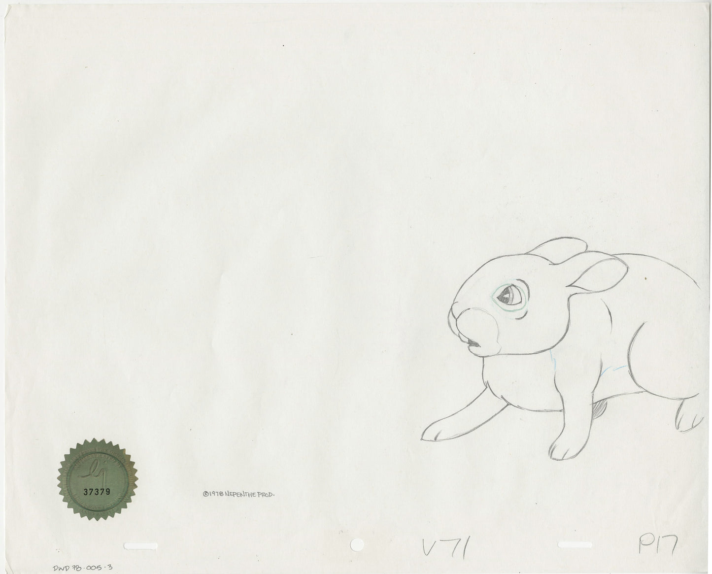Watership Down 1978 Production Animation Cel Drawing with Linda Jones Enterprise Seal and Certificate of Authenticity 005-003