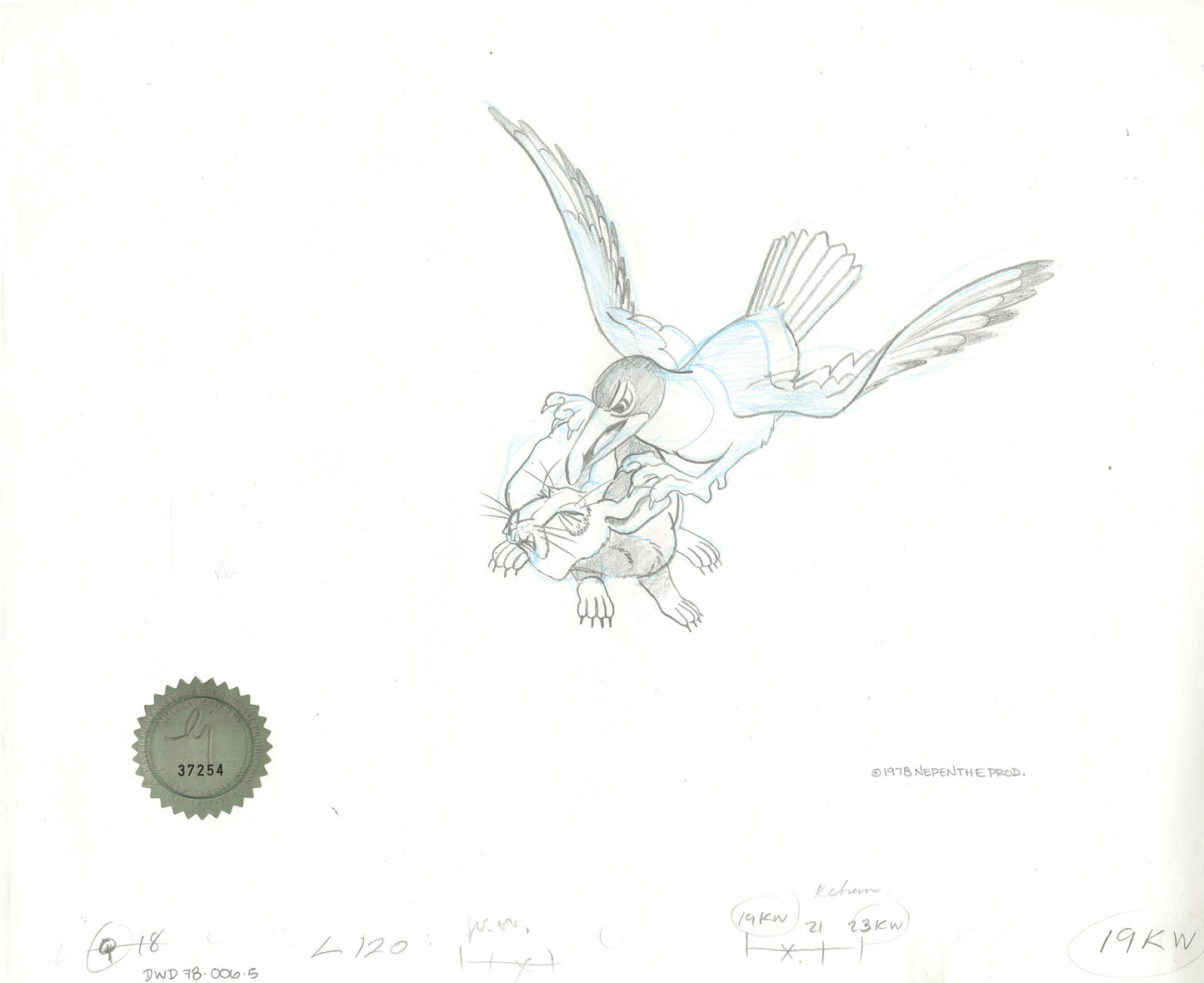 Watership Down 1978 Production Animation Cel Drawing with Linda Jones Enterprise Seal and Certificate of Authenticity 006-005